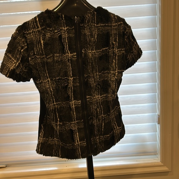 Plaid BCBG Black and Cream Women's Short Sleeved Top - Picture 2 of 9
